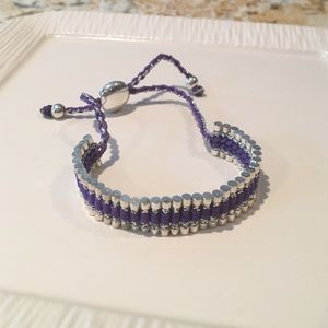 Purple Thread & Silver Links Adjustable Bracelet